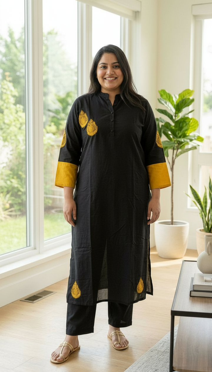 Black Rayon Chikankari Kurta Pant Set-Custom Made