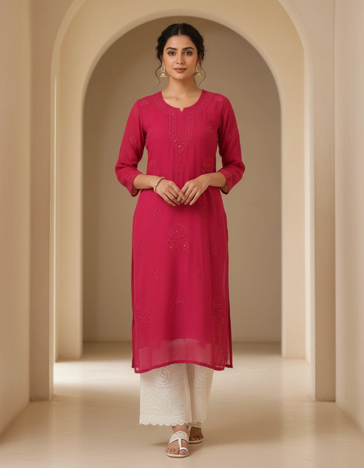 Rani Pink Pura Georgette Chikankari kurta