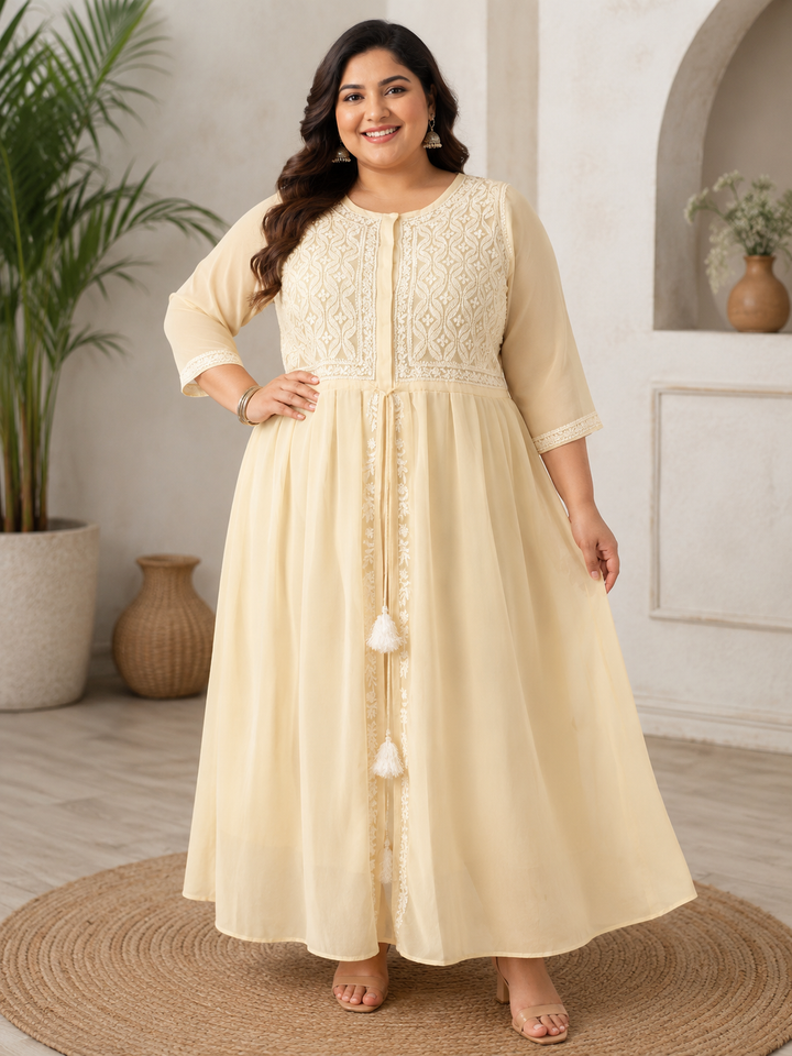 Beige Georgette Chikankari kurta