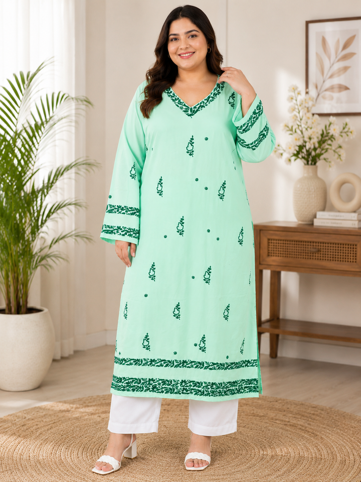 Sea green rayon Chikankari kurta