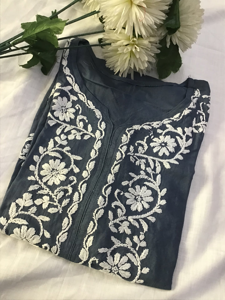 Grey rayon Chikankari kurta