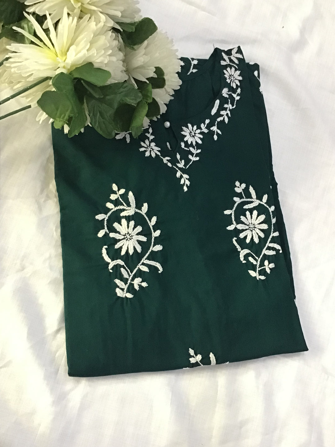 Dark green Rayon Chikankari kurta
