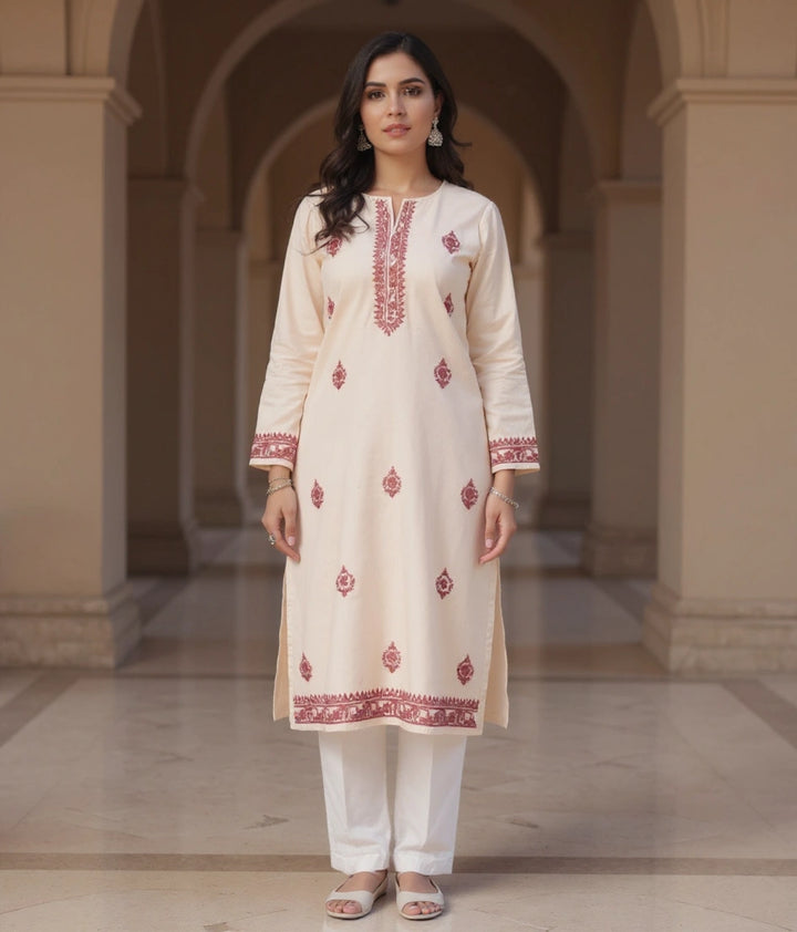Light Peach Rayon Chikankari kurta