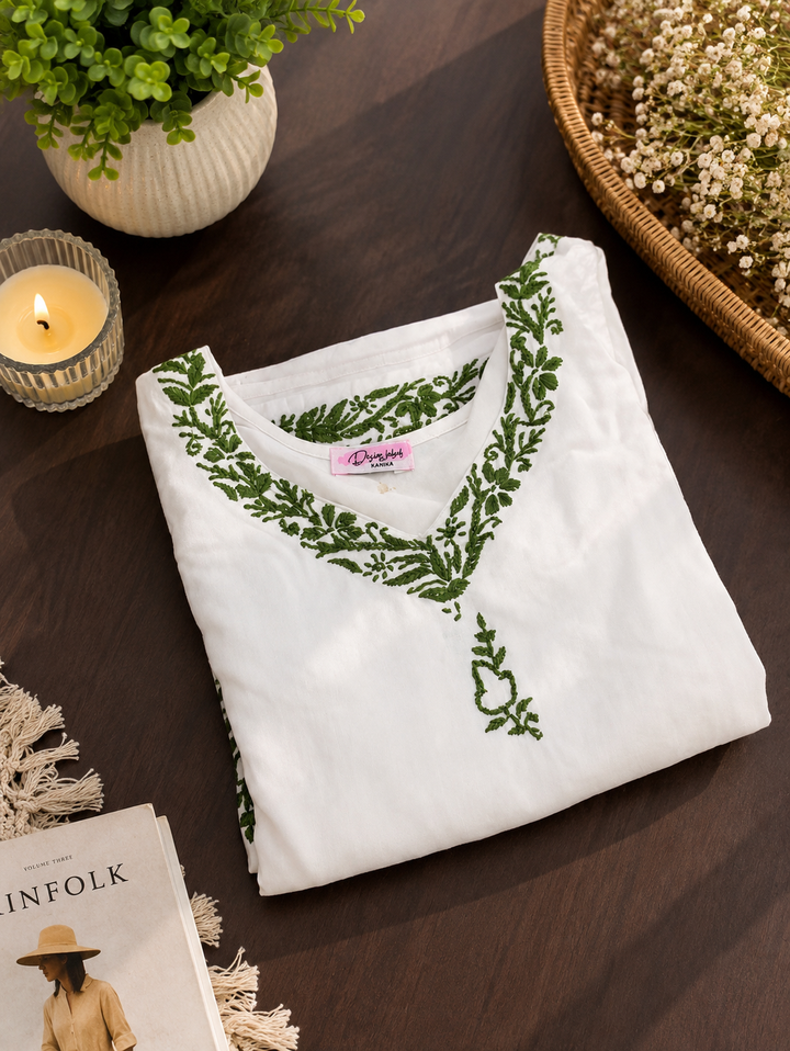 White Rayon Chikankari kurta