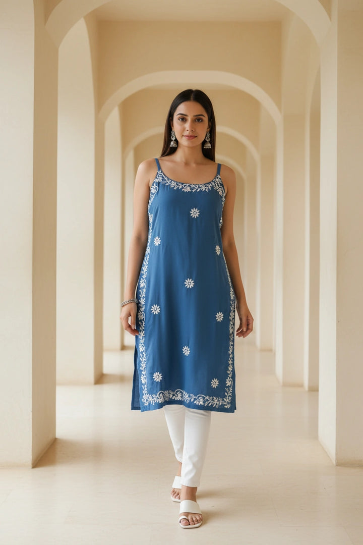 Blue Rayon Chikankari Short kurta