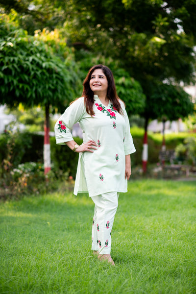 Pista Green Chikankari Co-Ord Set -Custom Made