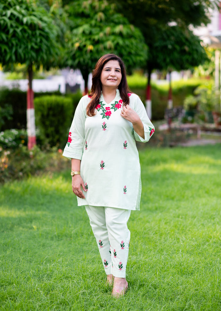 Pista Green Chikankari Co-Ord Set