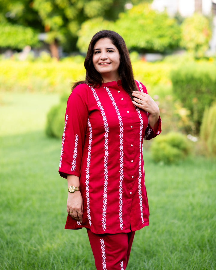 Maroon Chikankari Co-Ord Set