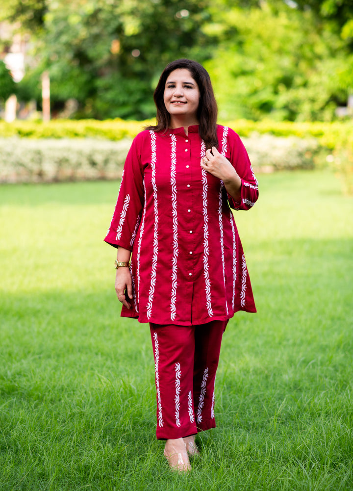 Maroon Chikankari Co-Ord Set