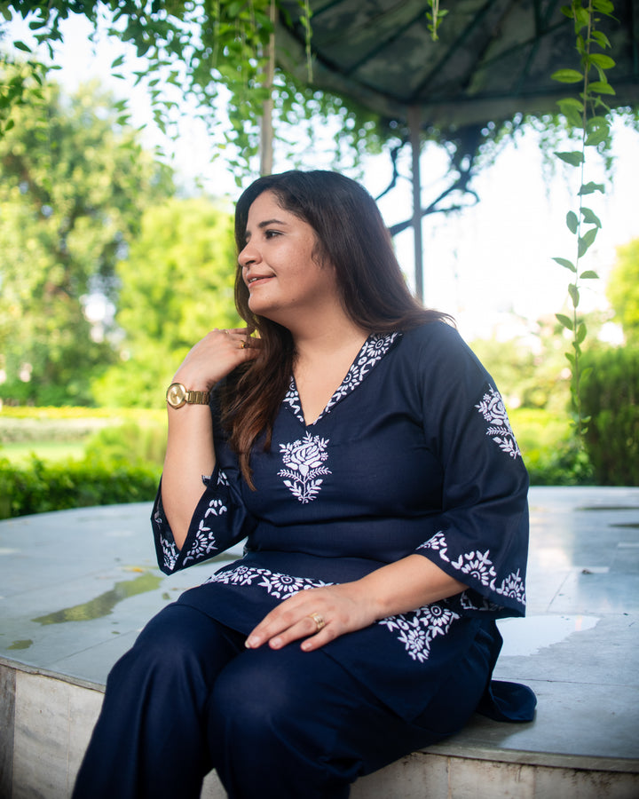 Navy Blue Chikankari Co-Ord Set