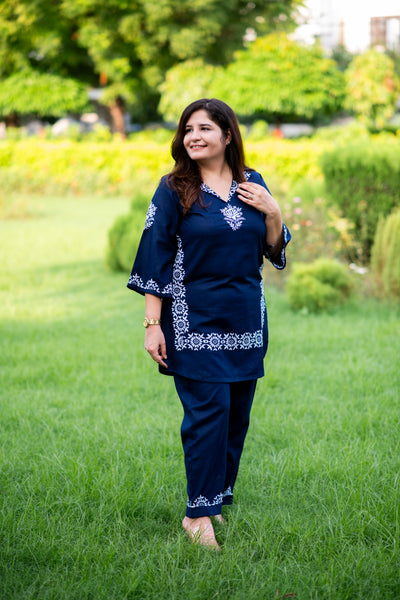 Navy Blue Chikankari Co-Ord Set -Custom Made