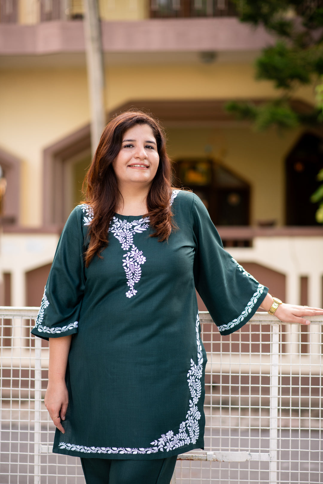 Dark Green Chikankari Co-Ord Set