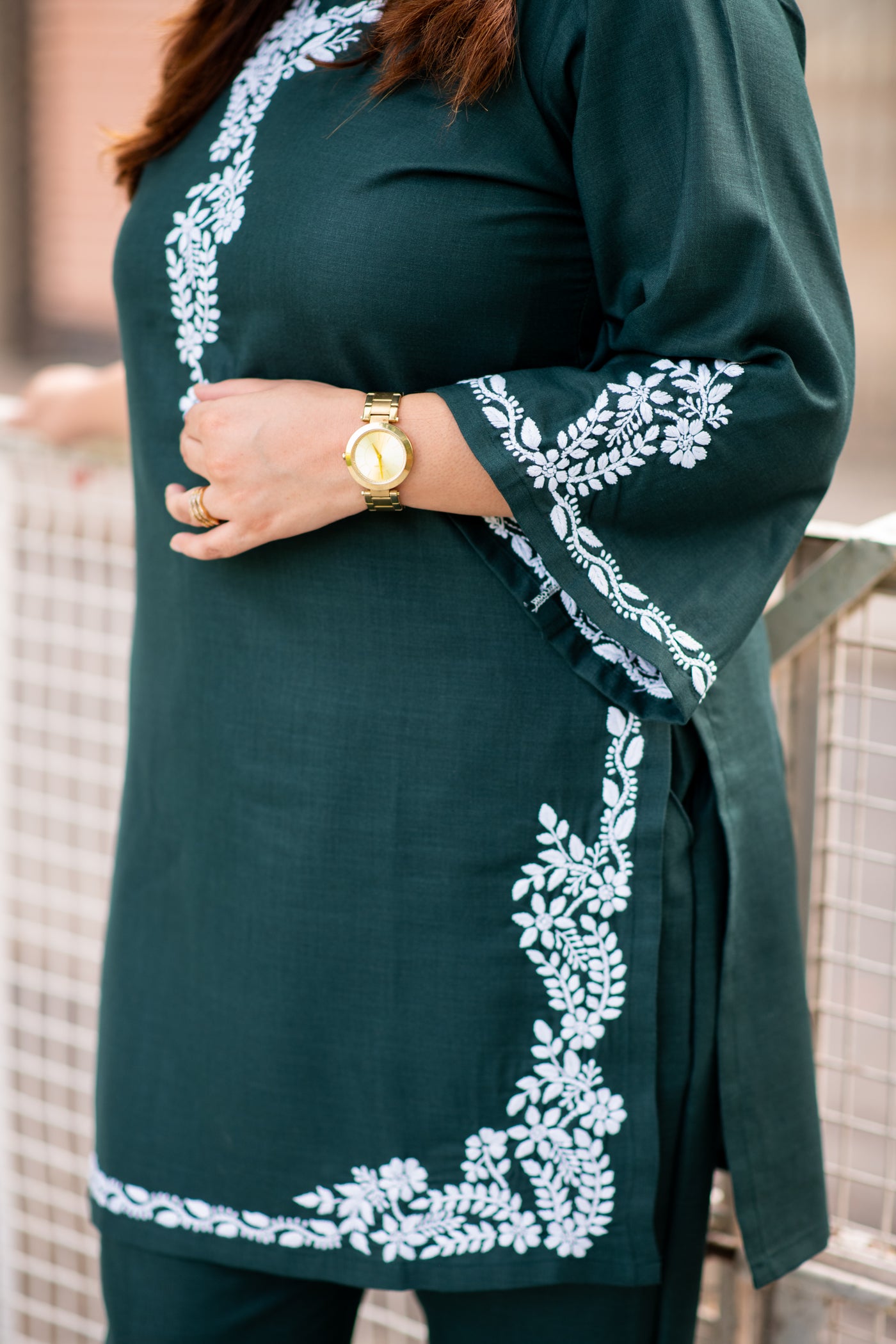 Dark Green Chikankari Co-Ord Set -Custom Made