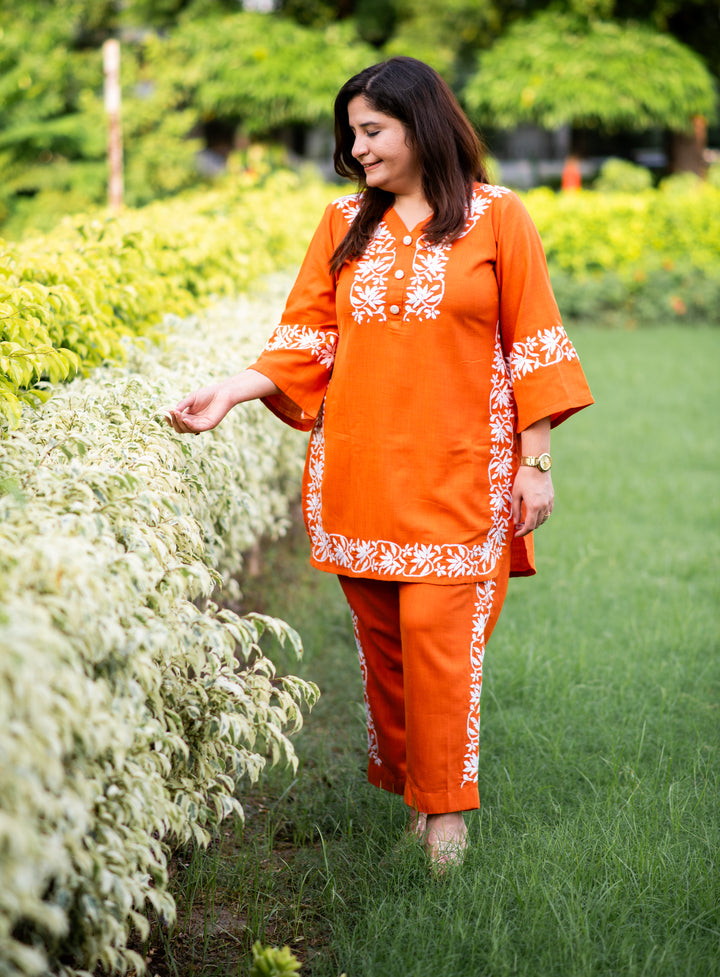 Orange Chikankari Co-Ord Set