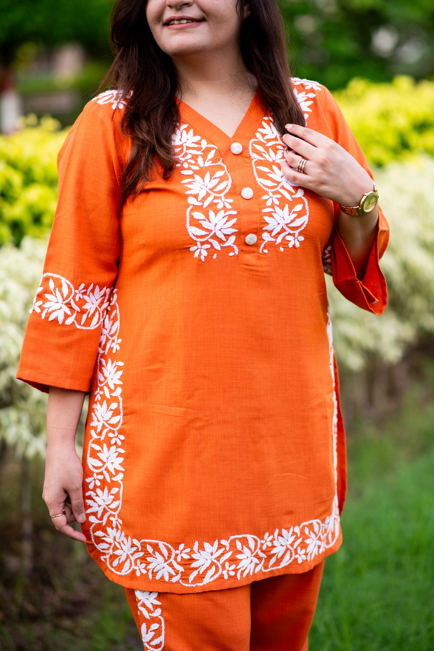 Orange Chikankari Co-Ord Set -Custom Made