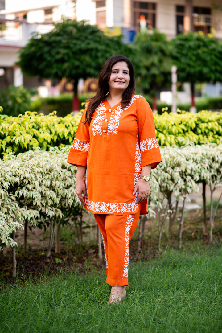 Orange Chikankari Co-Ord Set
