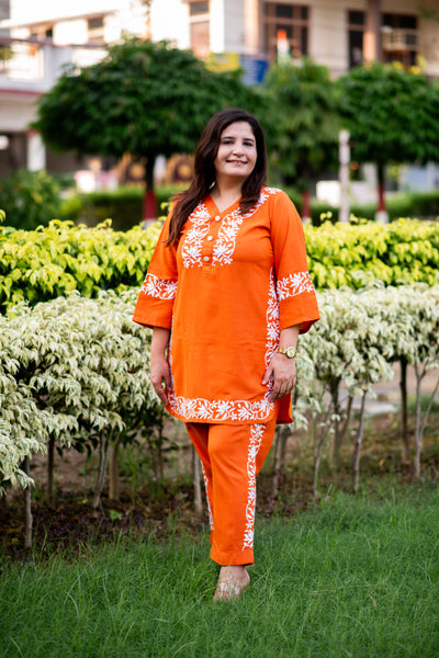 Orange Chikankari Co-Ord Set -Custom Made