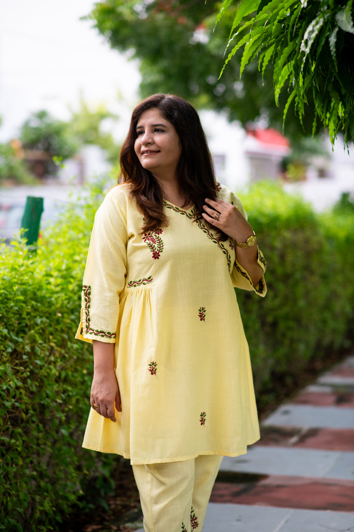 Light yellow Chikankari Co-Ord Set