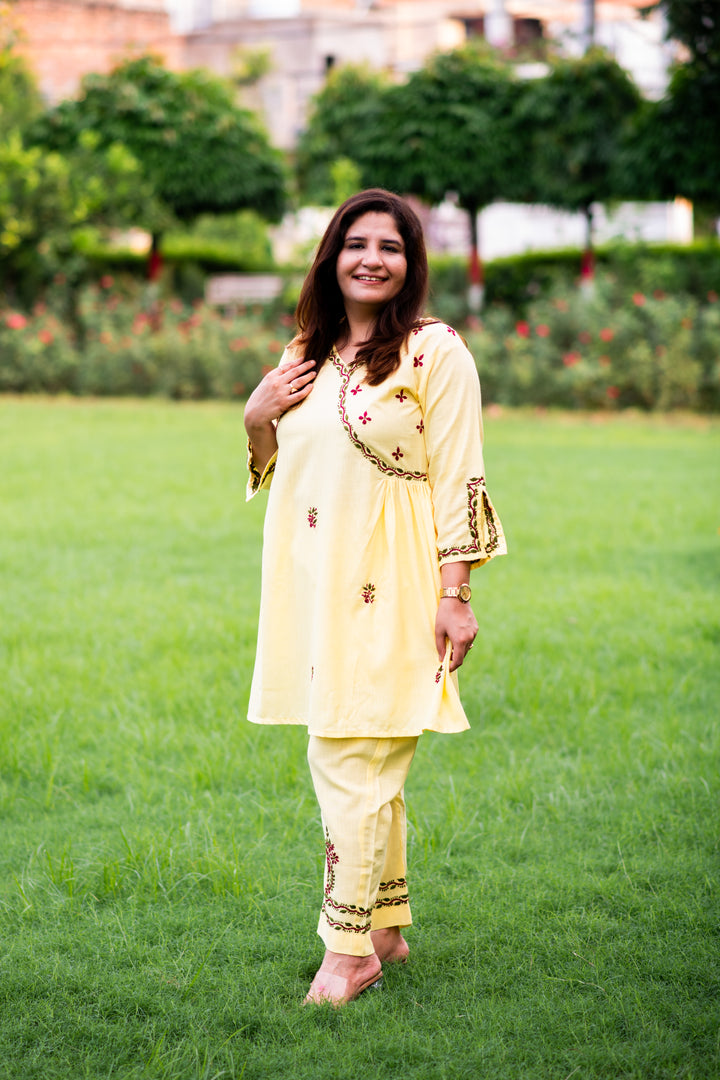 Light yellow Chikankari Co-Ord Set