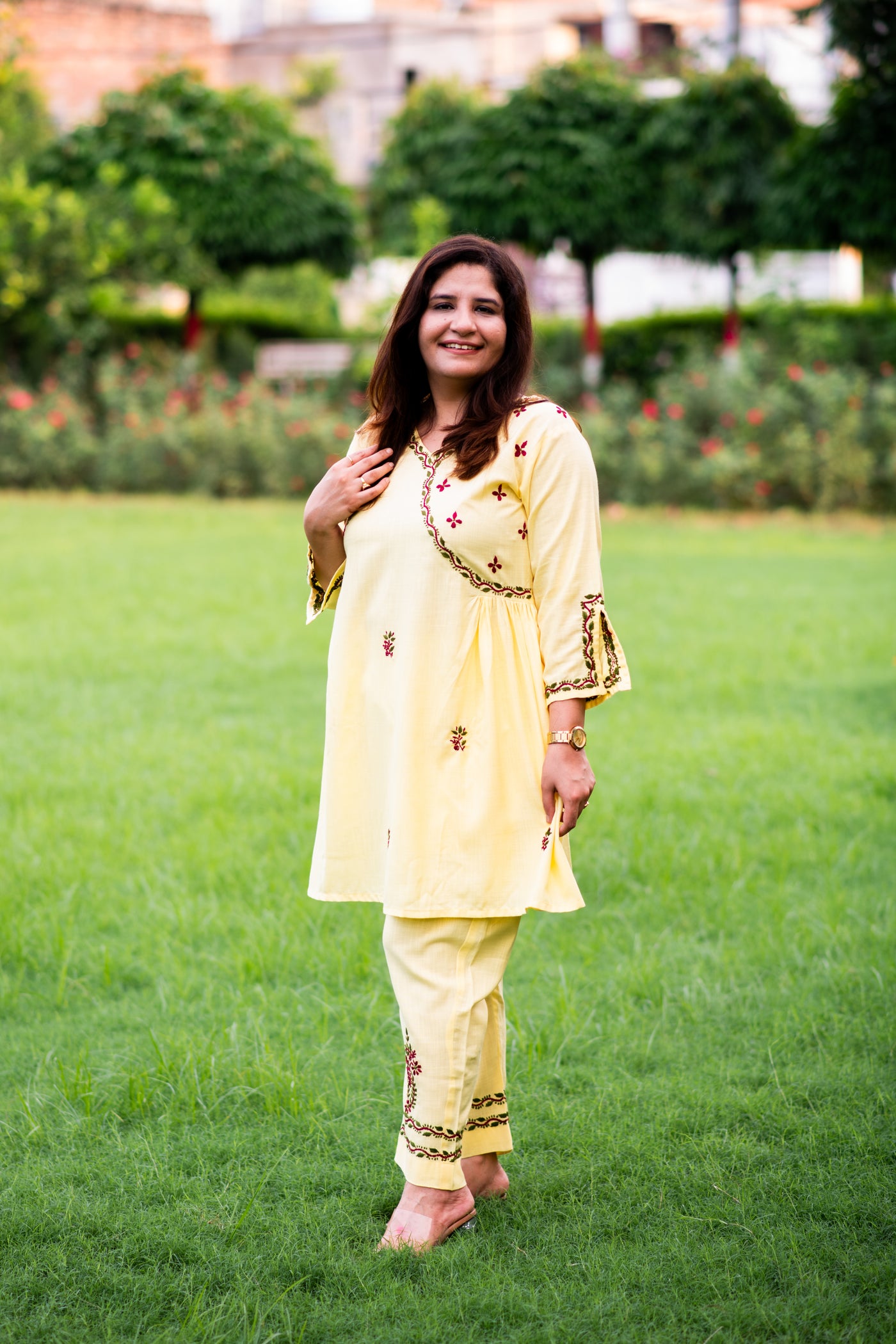 Light yellow Chikankari Co-Ord Set -Custom Made