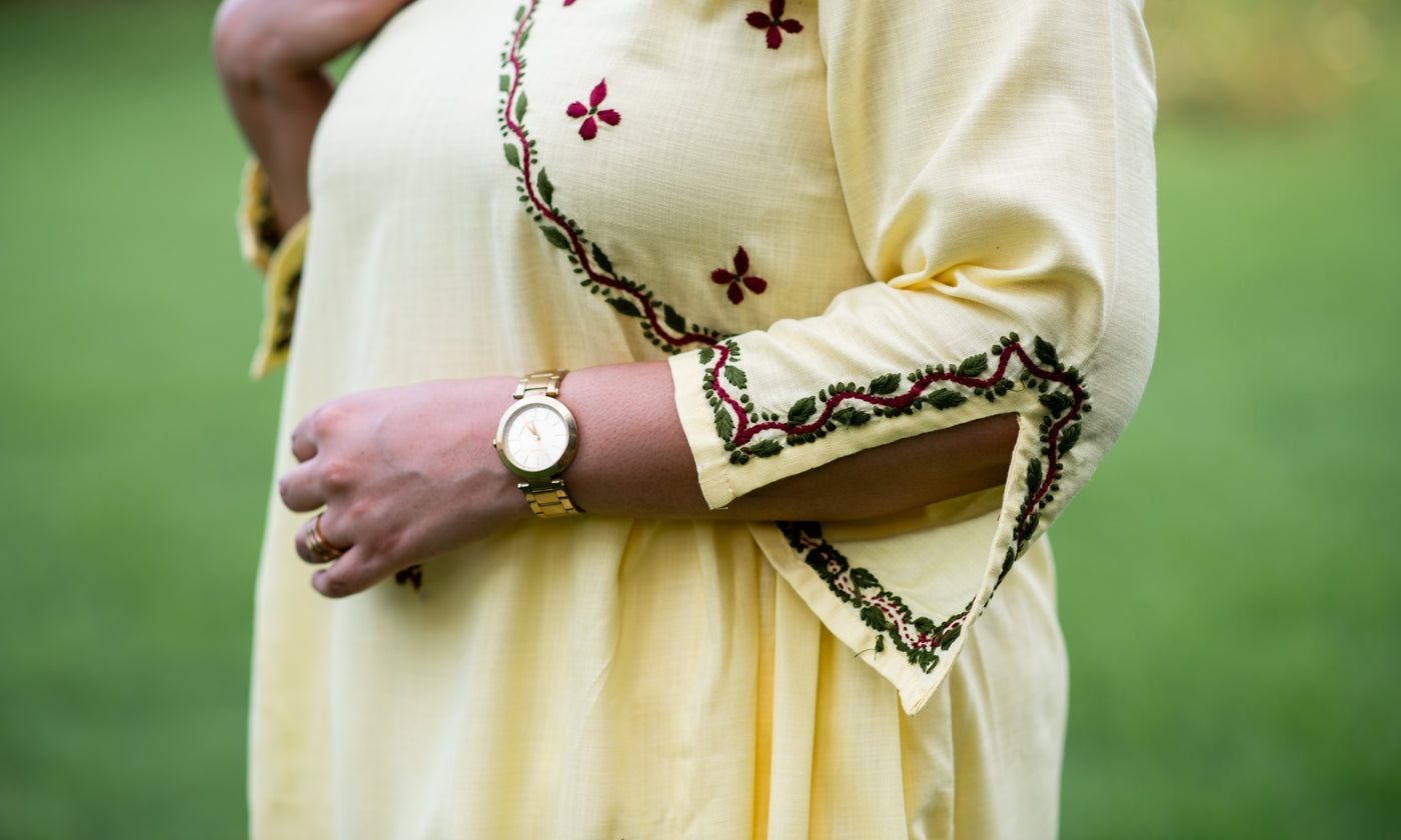 Light yellow Chikankari Co-Ord Set -Custom Made