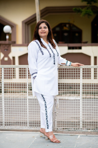 White Chikankari Co-Ord Set -Custom Made