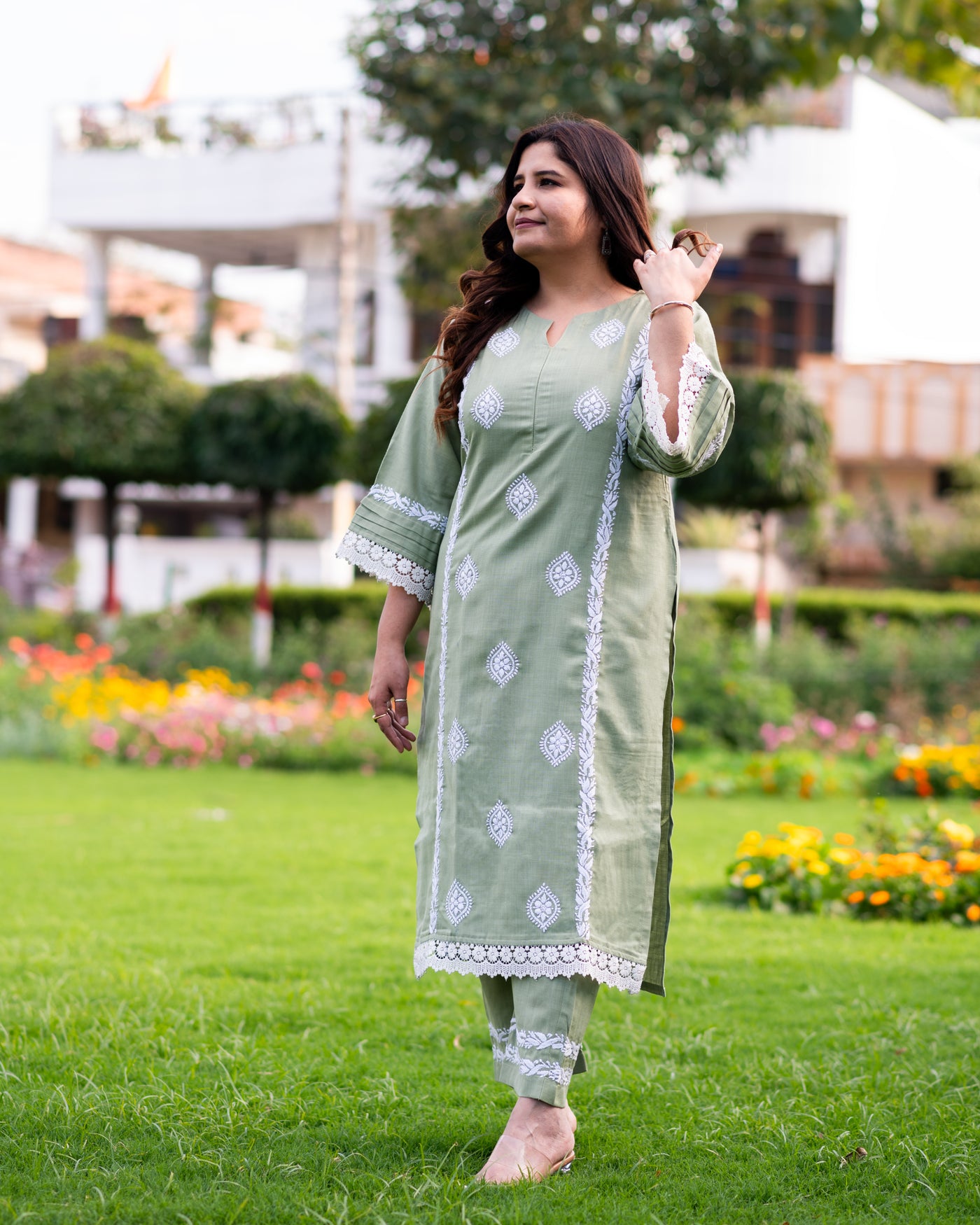 Light Green Chikankari Co-Ord Set - Custom Made