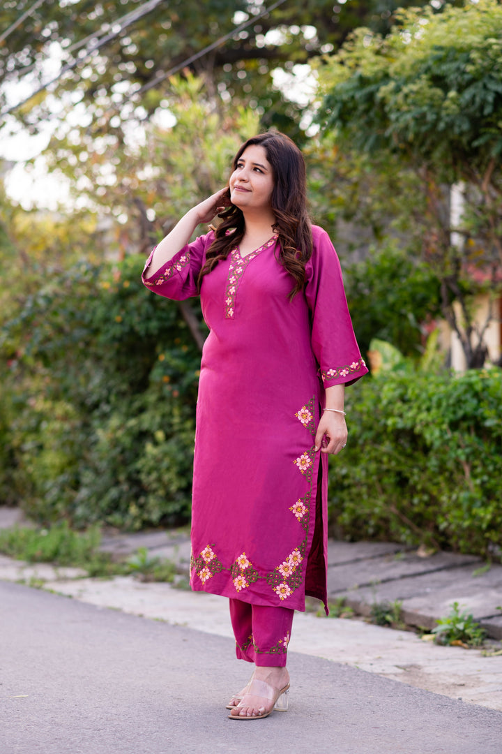 Dark Onion Pink Chikankari Set