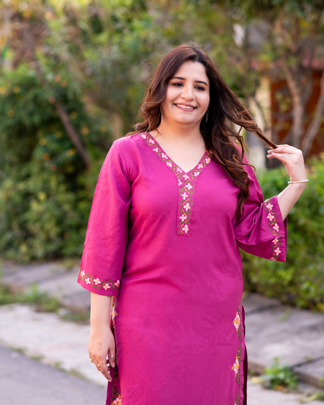 Dark Onion Pink Chikankari Set