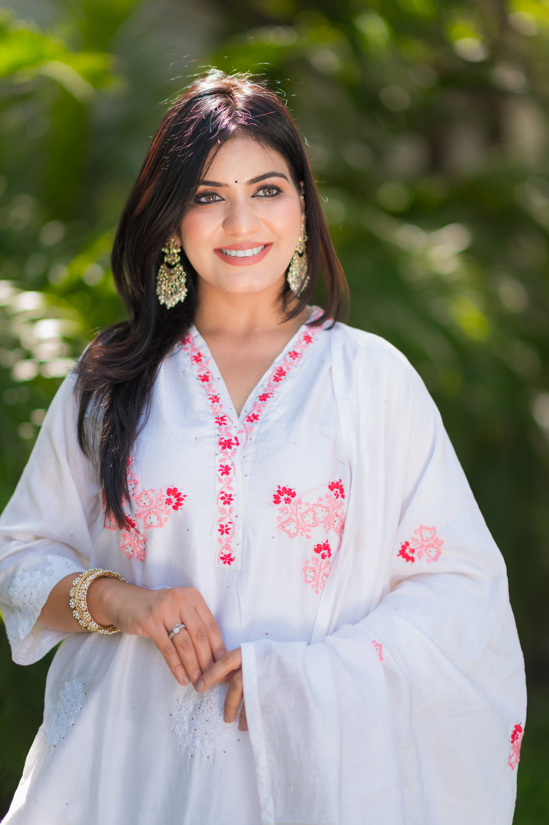 White Chanderi Chikankari Suit Set -Custom Made