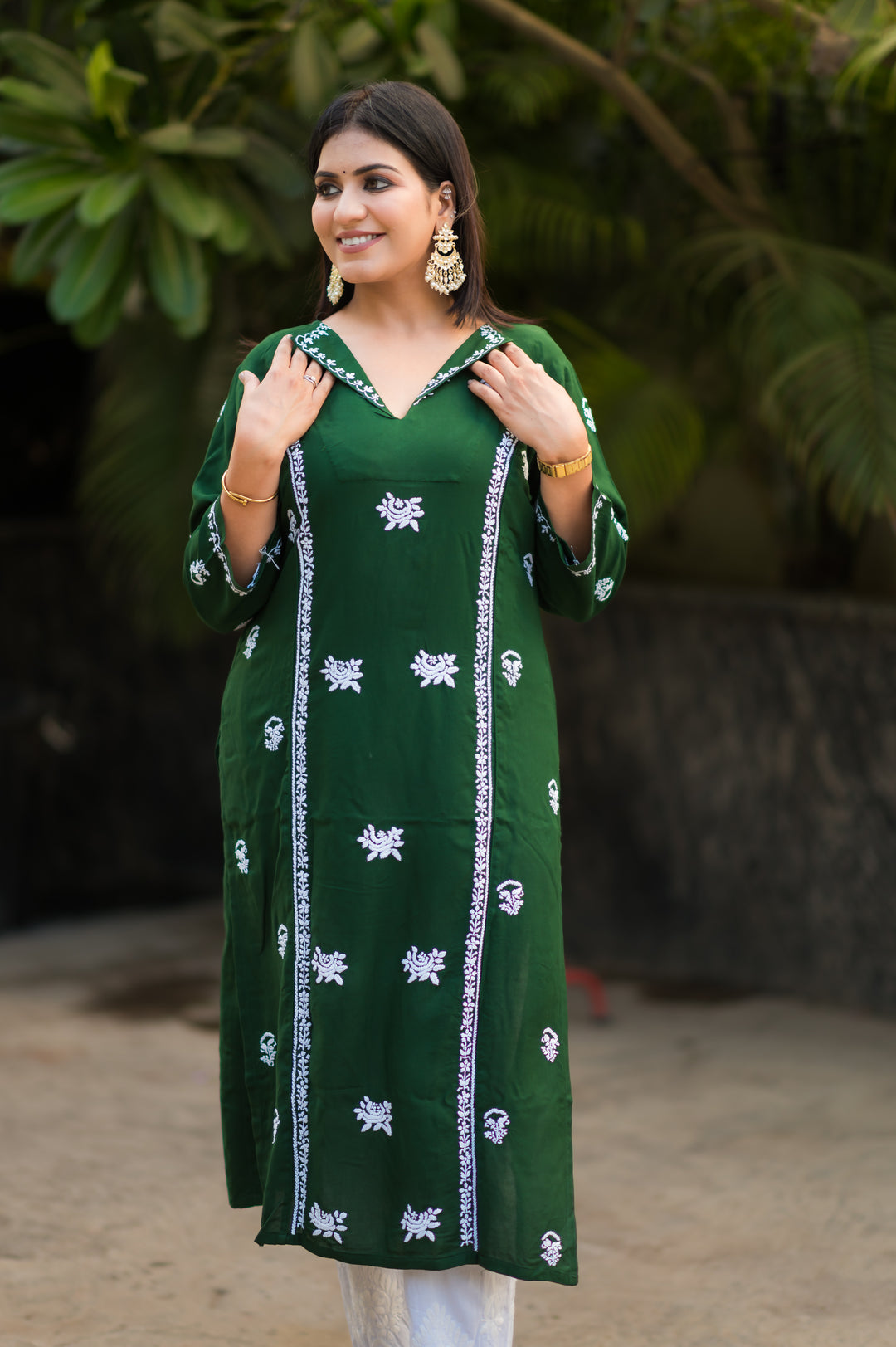Mehndi Green Rayon Chikankari kurta