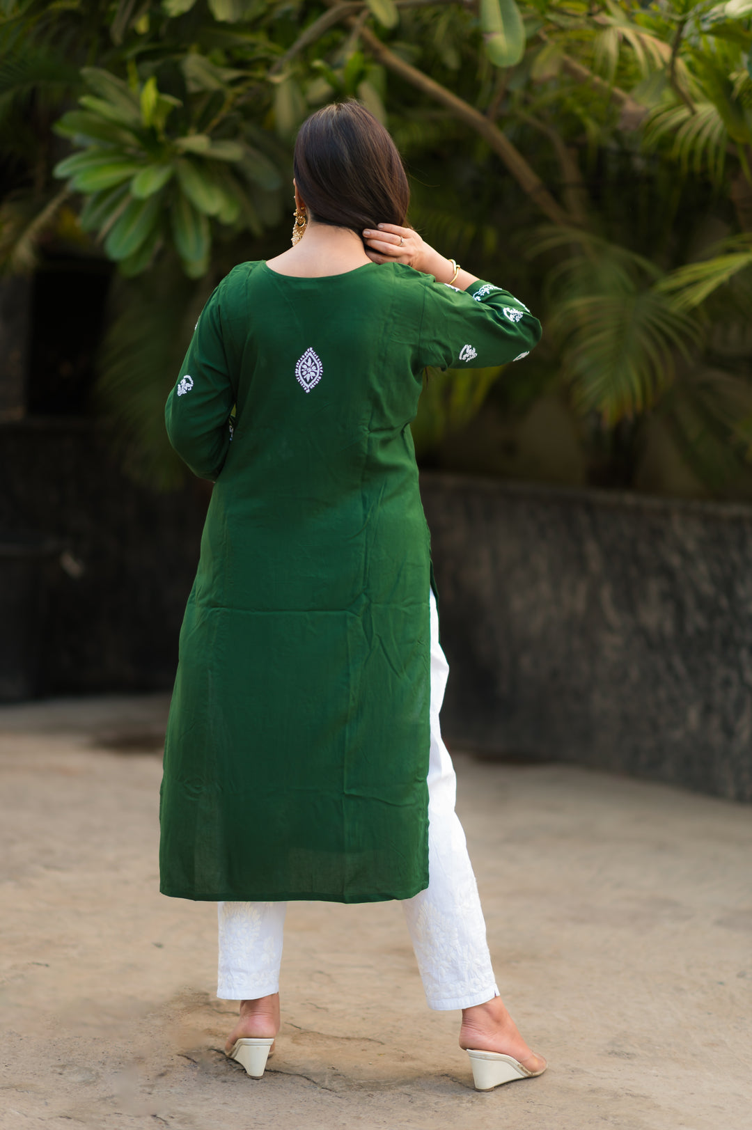 Mehndi Green Rayon Chikankari kurta