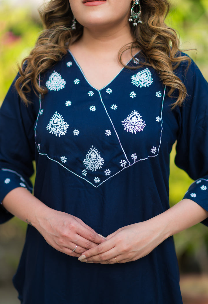 Navy Blue Rayon Chikankari Kurta
