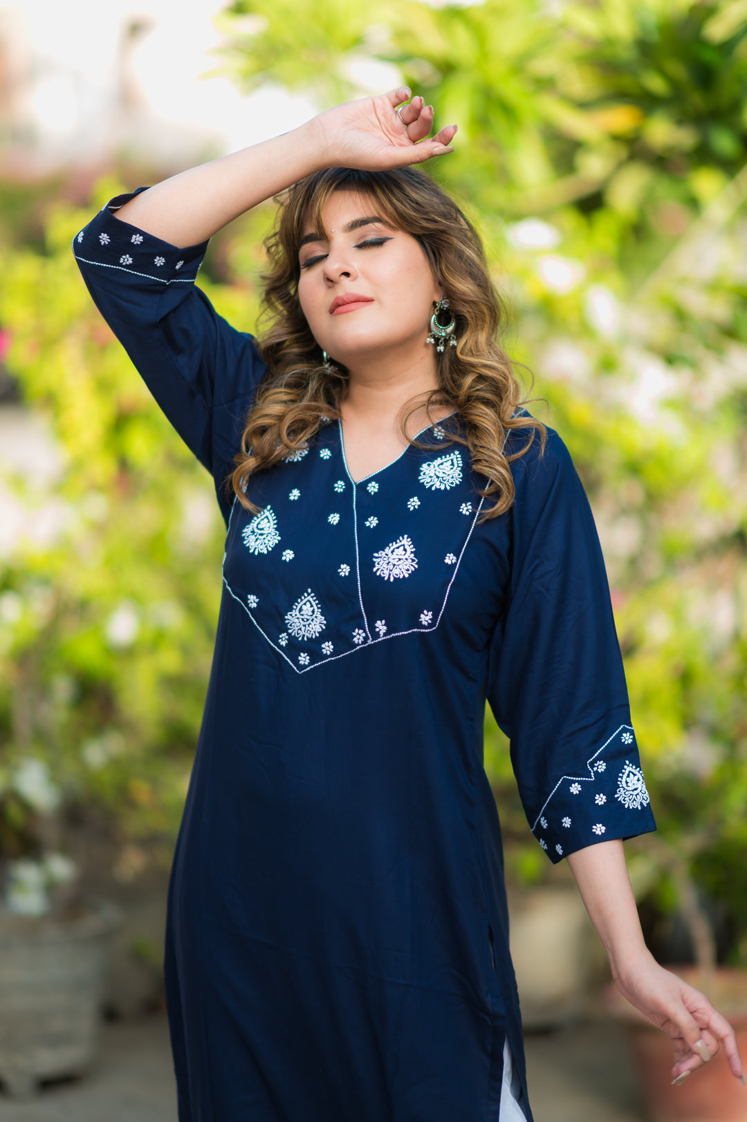 Navy Blue Rayon Chikankari Kurta