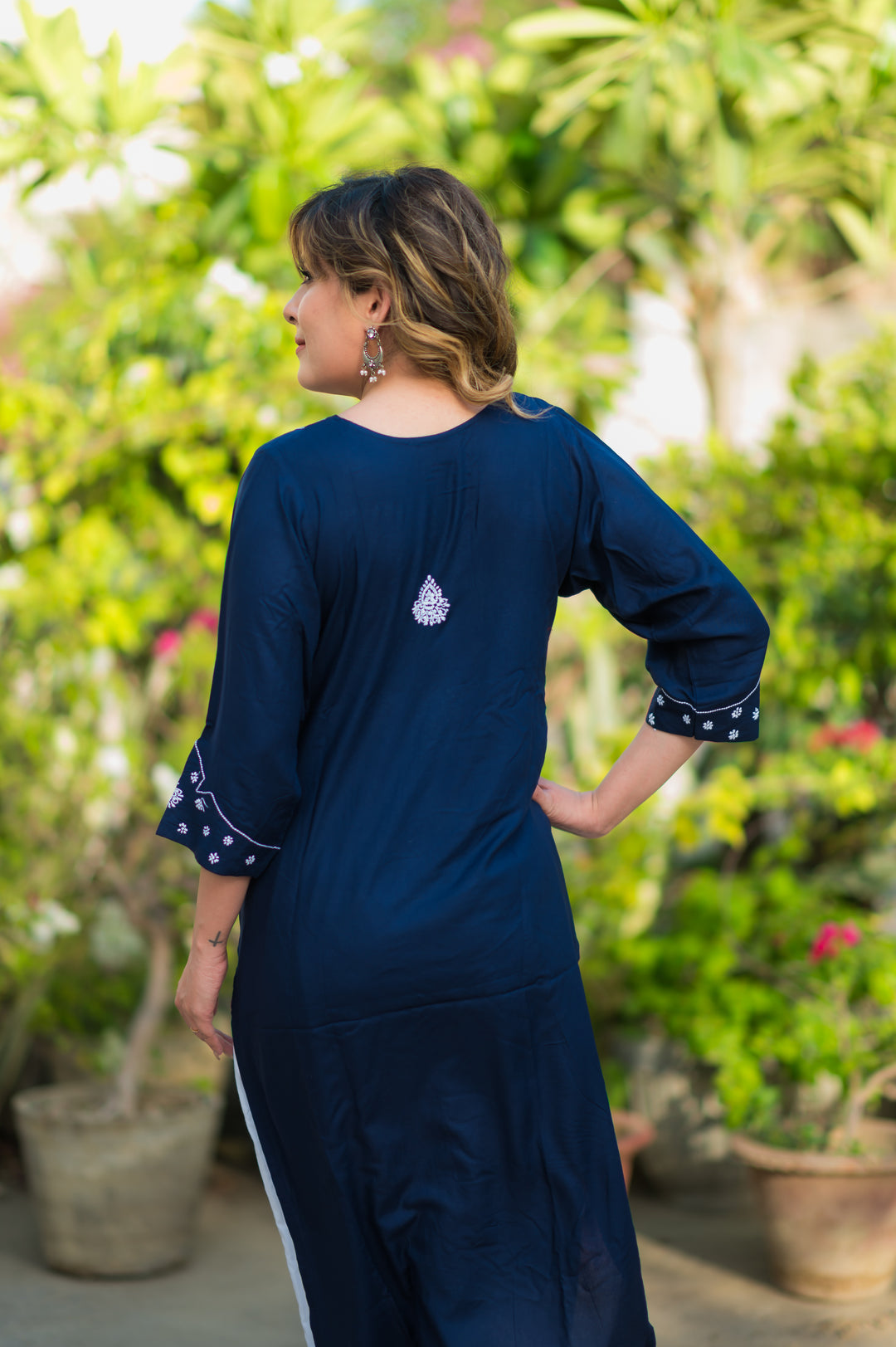 Navy Blue Rayon Chikankari Kurta