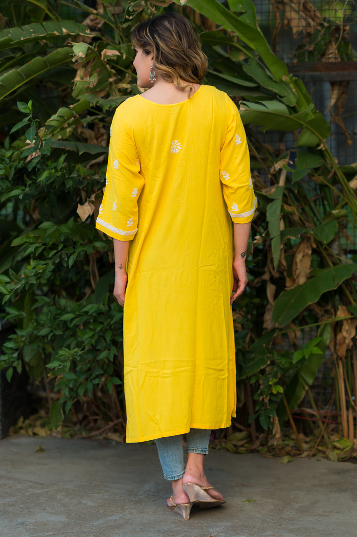 Yellow Rayon Chikankari kurta -Custom Made