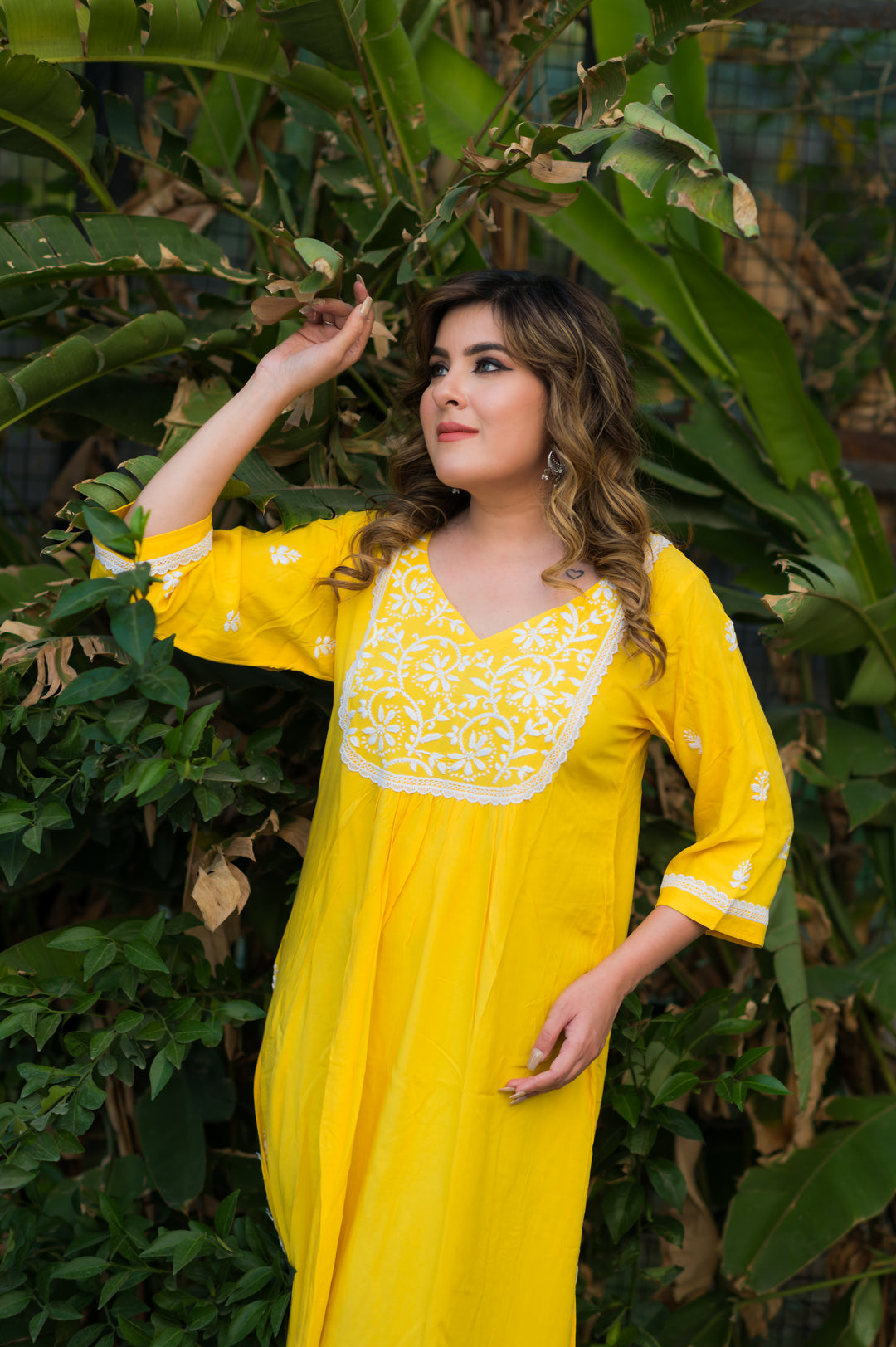 Yellow Rayon Chikankari kurta -Custom Made