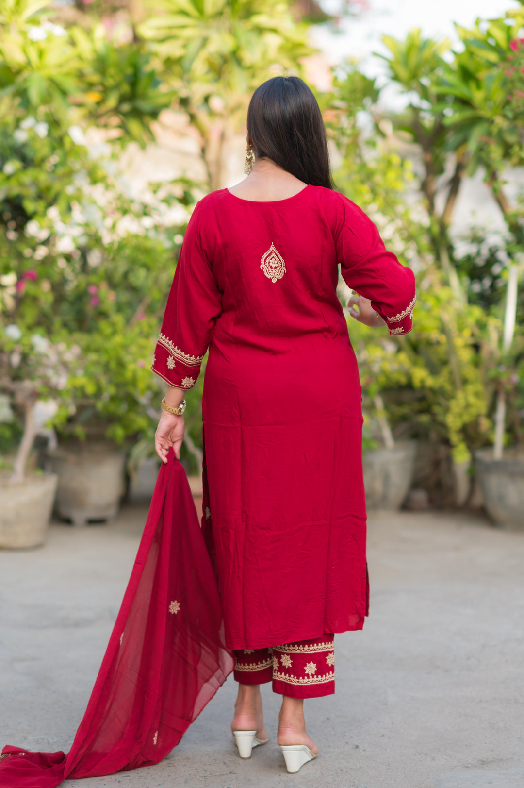 Maroon Rayon Chikankari Suit Set -Custom Made