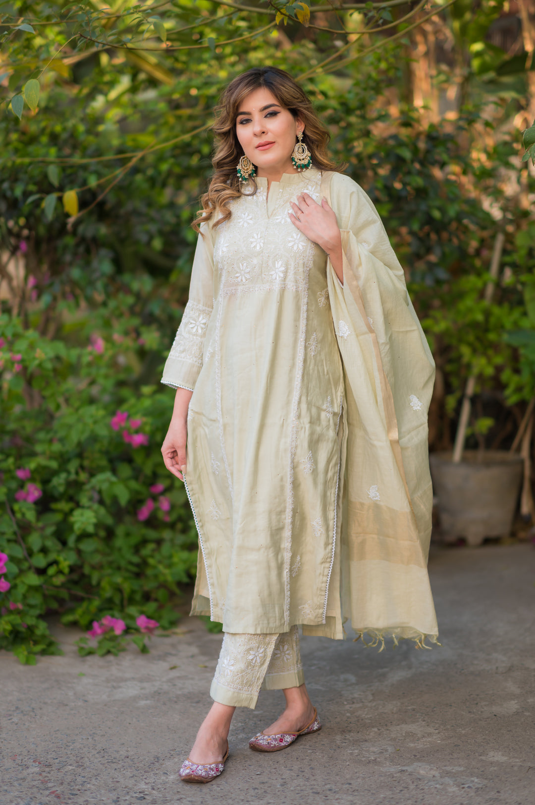 Mint Green Chanderi Chikankari Suit Set -Custom Made