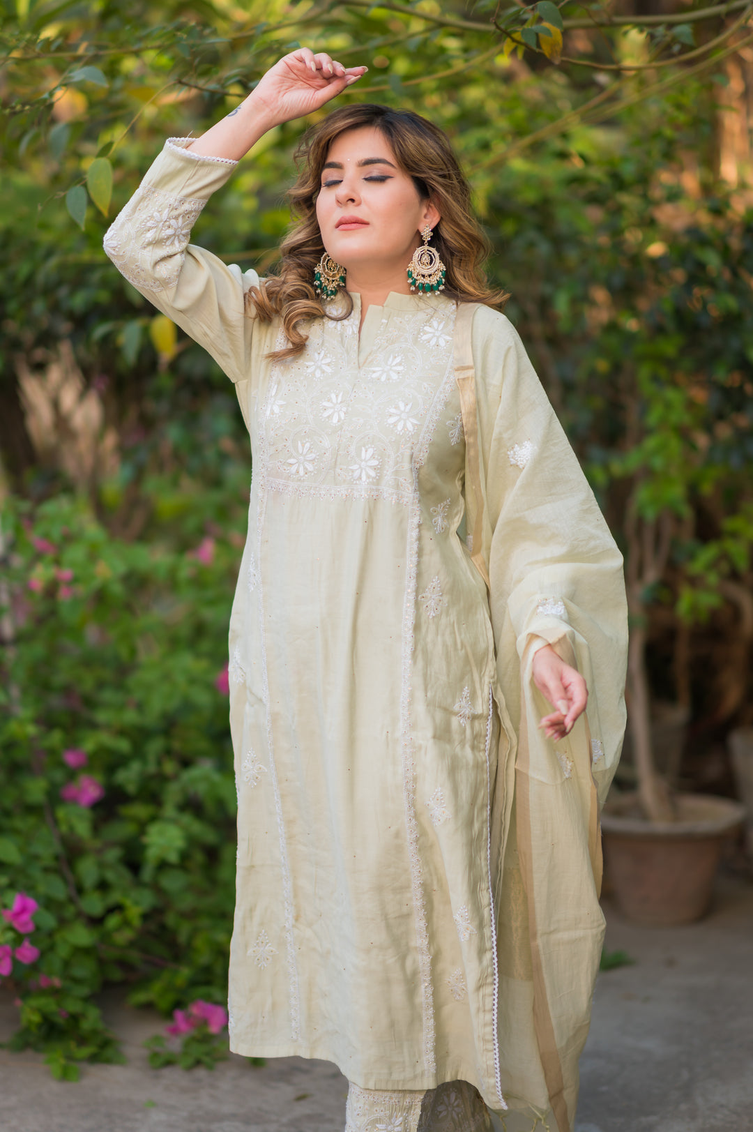 Mint Green Chanderi Chikankari Suit Set -Custom Made