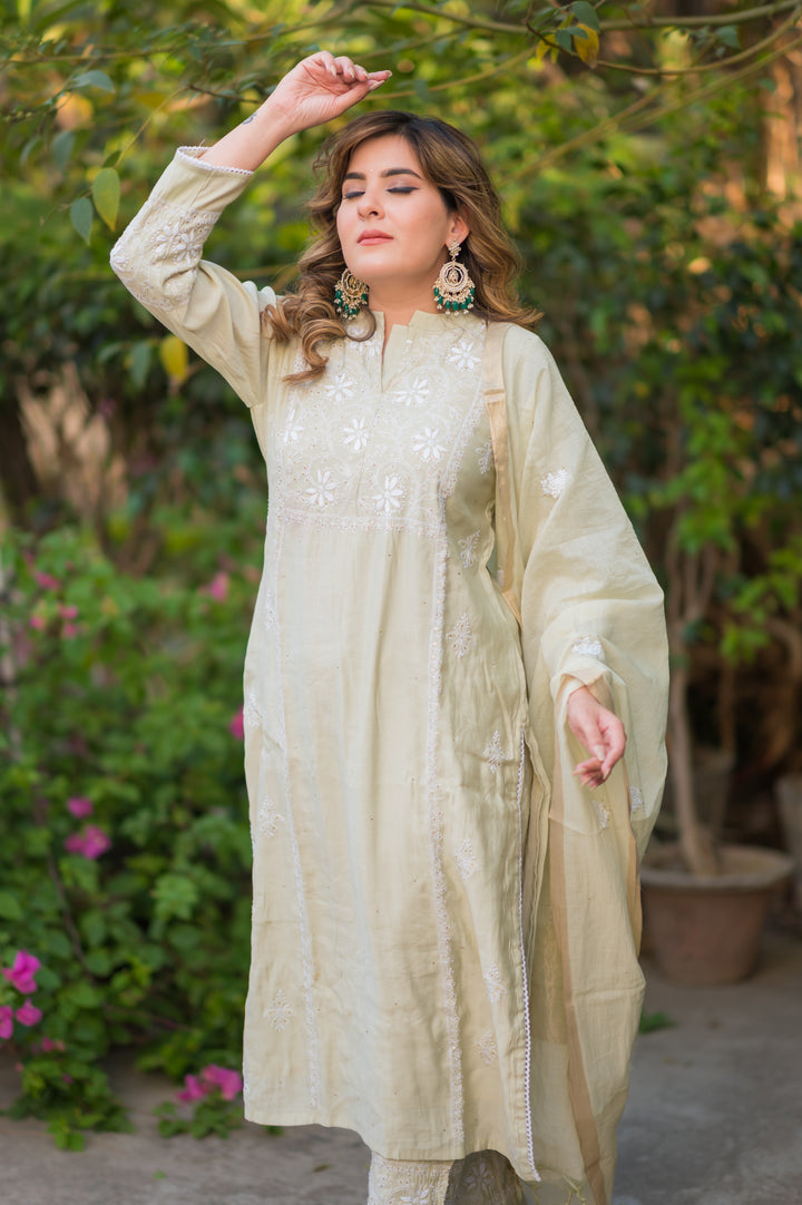 Mint Green Chanderi Chikankari Suit Set -Custom Made