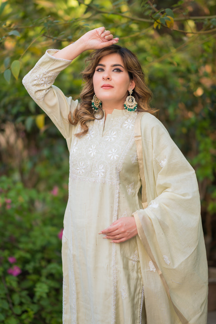 Mint Green Chanderi Chikankari Suit Set -Custom Made