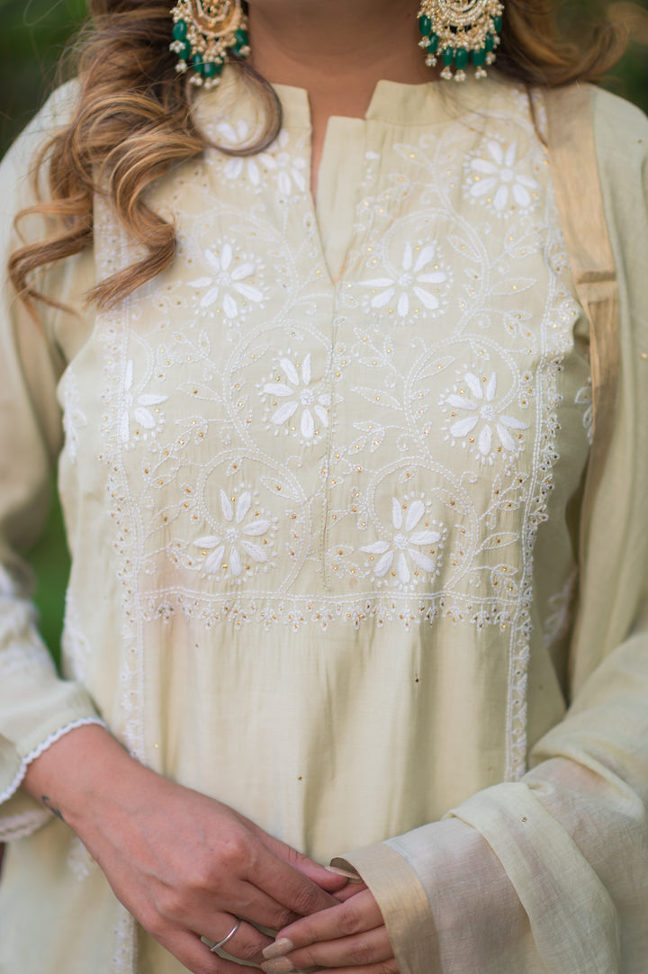 Mint Green Chanderi Chikankari Suit Set -Custom Made