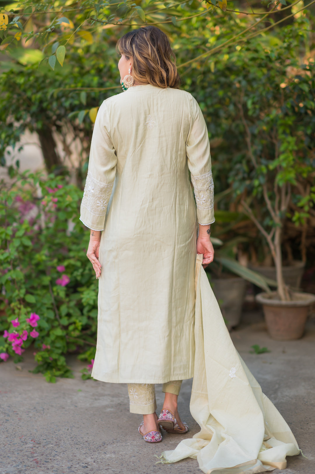 Mint Green Chanderi Chikankari Suit Set -Custom Made