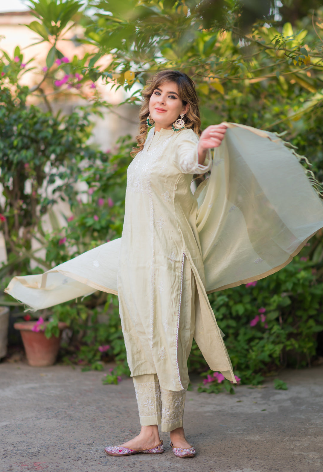 Mint Green Chanderi Chikankari Suit Set -Custom Made