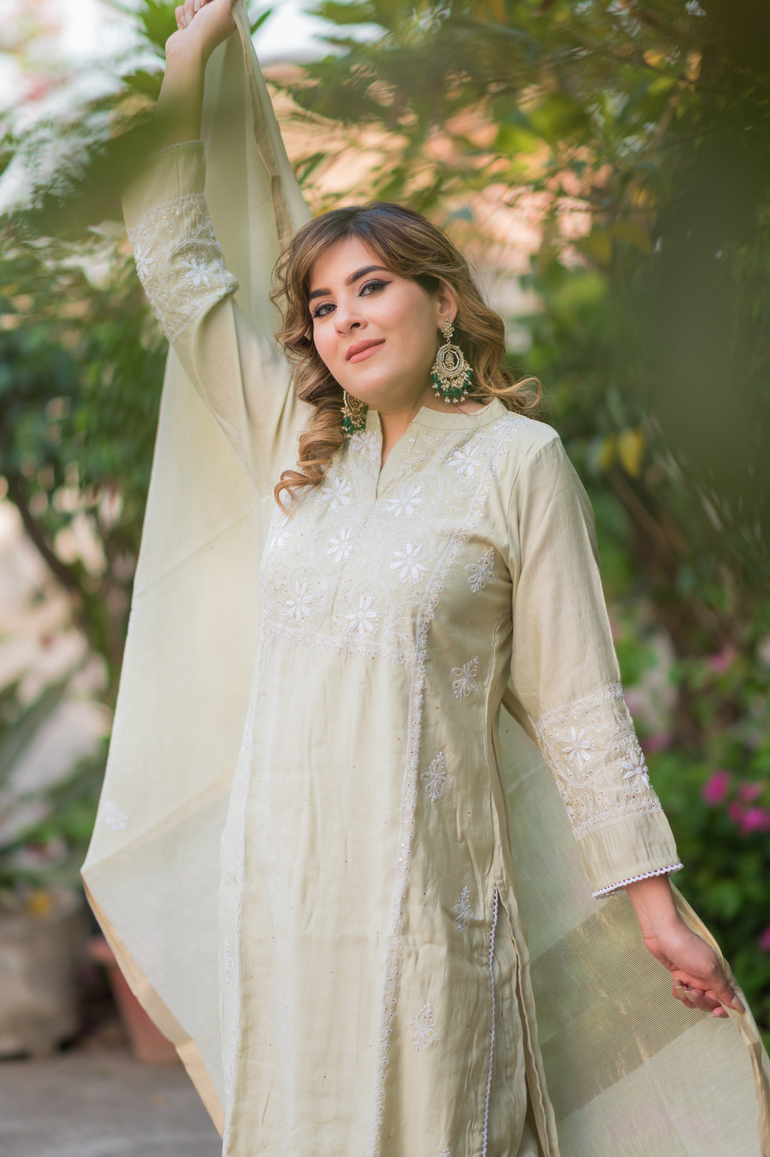 Mint Green Chanderi Chikankari Suit Set -Custom Made