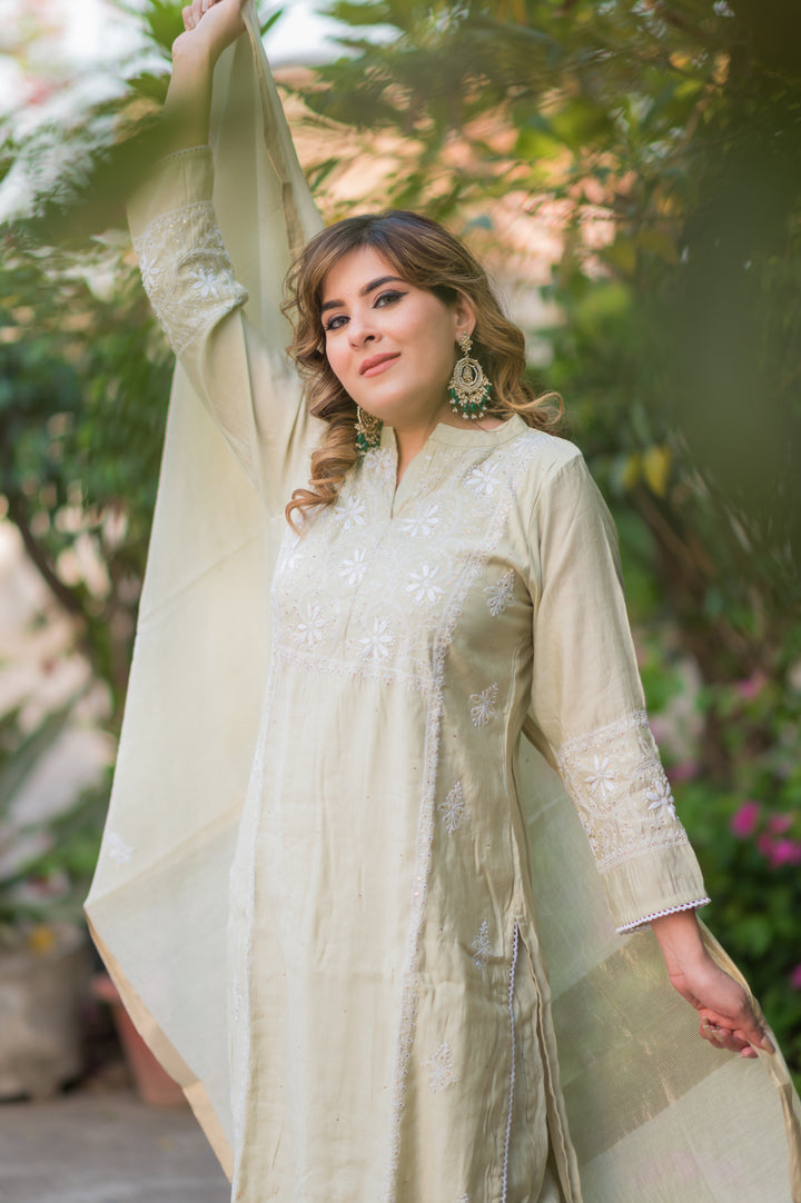 Mint Green Chanderi Chikankari Suit Set -Custom Made