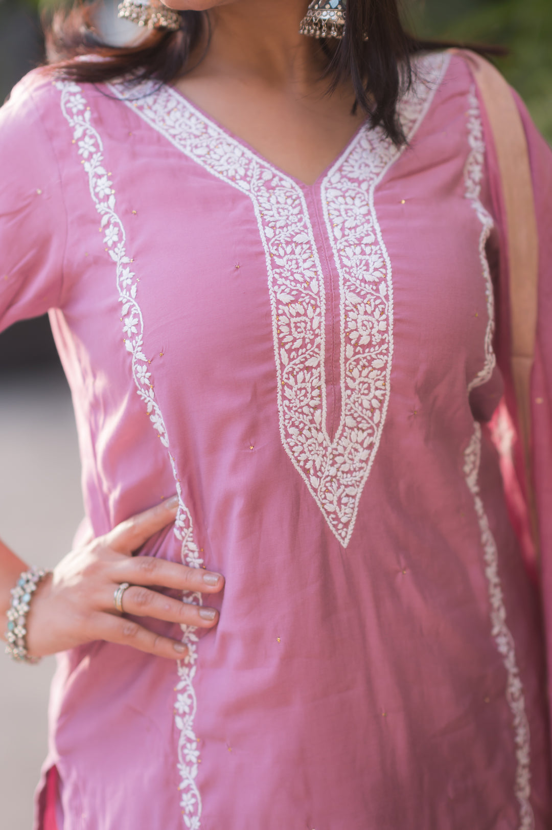 Mouve Chanderi Chikankari Suit Set