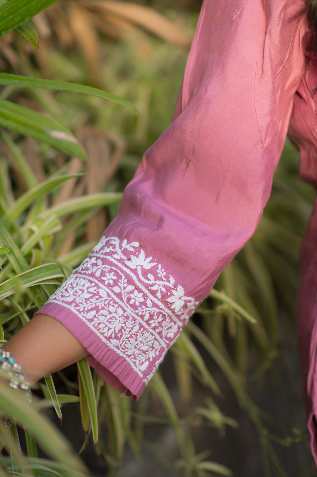 Mouve Chanderi Chikankari Suit Set