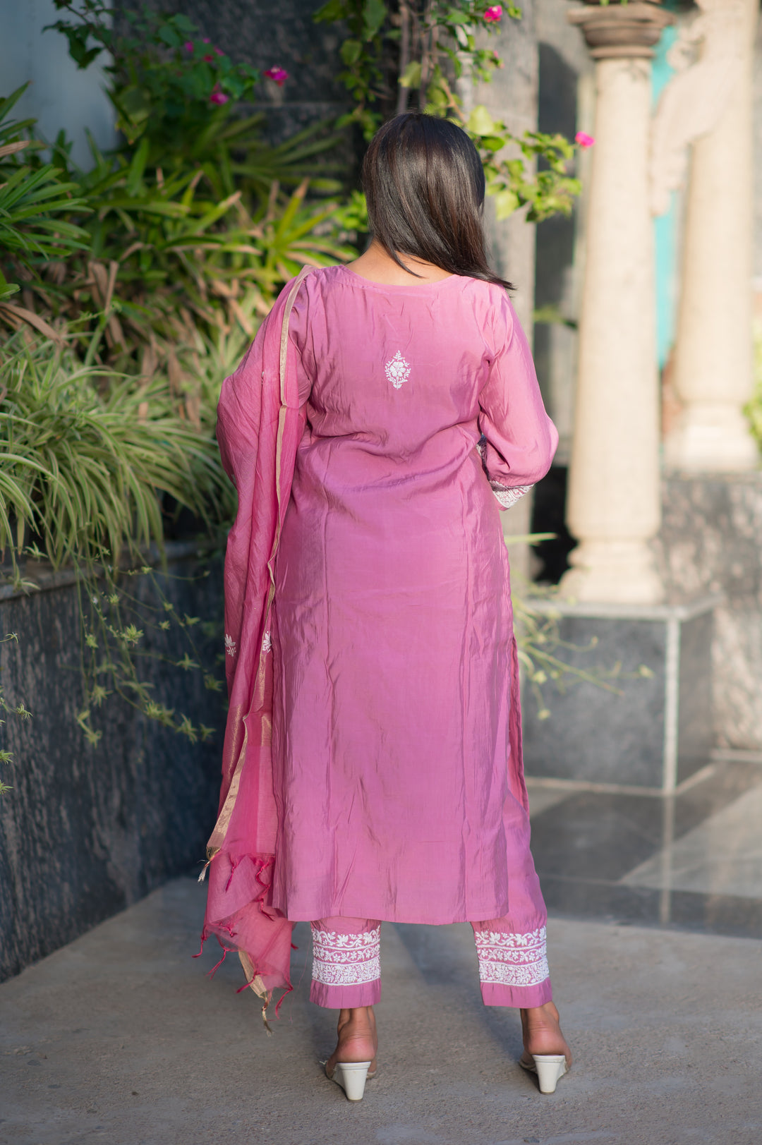 Mouve Chanderi Chikankari Suit Set